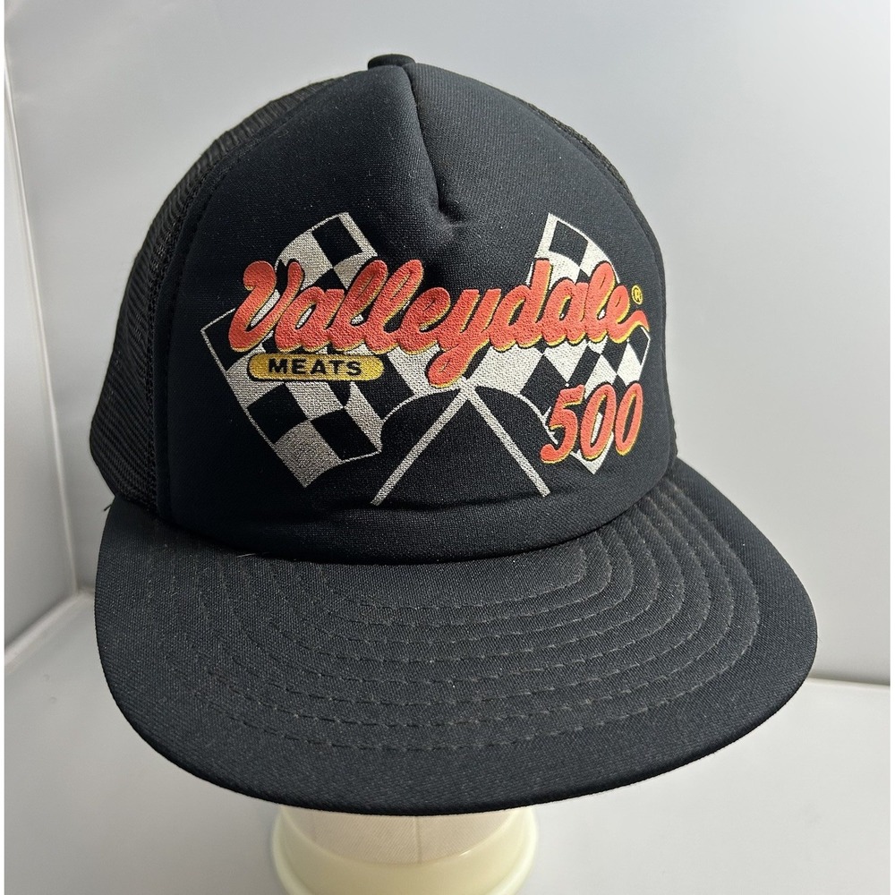 Vintage Valleydale Meats 500 Racing Trucker Hat Black Mesh Snapback Cap Speedway